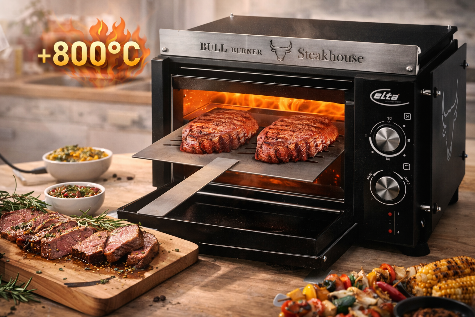 ELTA Bull Burner Oberhitzegrill 800°C BBQ Steak Hochtemperatur Grill Edelstahl